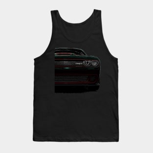 Black Dodge Challenger Fiery Front Half Body Highly Explosive Design Tank Top